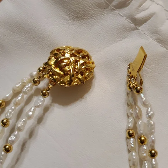 Bohemian Fresh Water Pearl, Malachite,  Cloisonne Bracelet - Picture 3 of 4